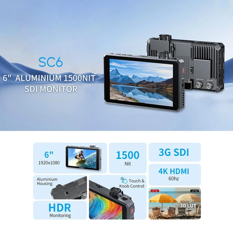 FEELWORLD SC6 6 Inch Camera Monitor 1500NIT High Brightness SDI Photography Monitor Video Monitor