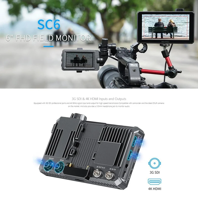 FEELWORLD SC6 6 Inch Camera Monitor 1500NIT High Brightness SDI Photography Monitor Video Monitor