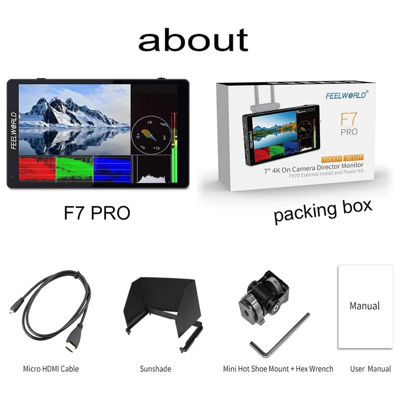 FEELWORLD F7PRO 4K Touch Display 7 Inch Camera Monitor HD Input / Output 60Hz for DSLR / Mirrorless Photography / Videography