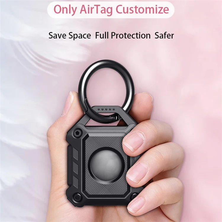 TPU Armor Protective Case Shell Sleeve for Apple AirTag with Keychain TPU Shockproof Cover - Black