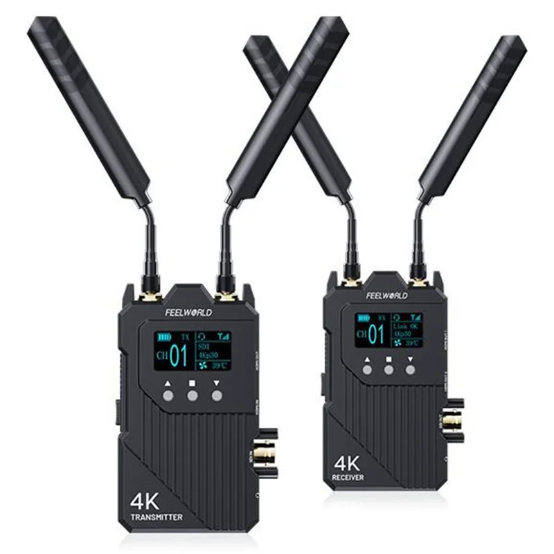 FEELWORLD WT1S Trådløs video sender/modtager sæt med dobbelt HD + SDI signalport, fuld duplex talekommunikation, 300 m rækkevidde, 4K transmission