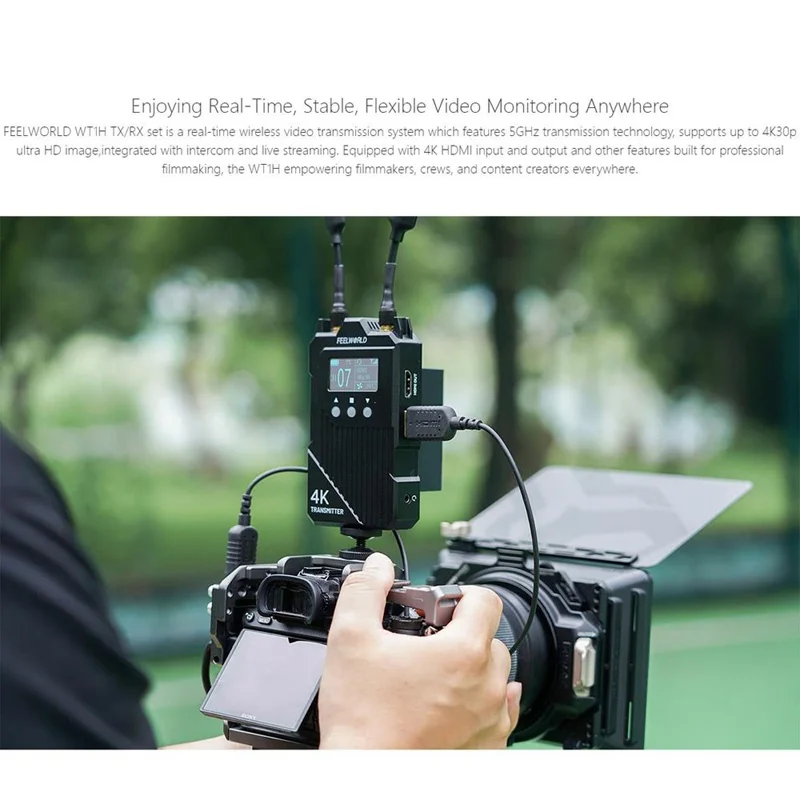 FEELWORLD WT1H Wireless Transmitter / Receiver Set Full-Duplex Voice Communication 300M Range 4K Transmission