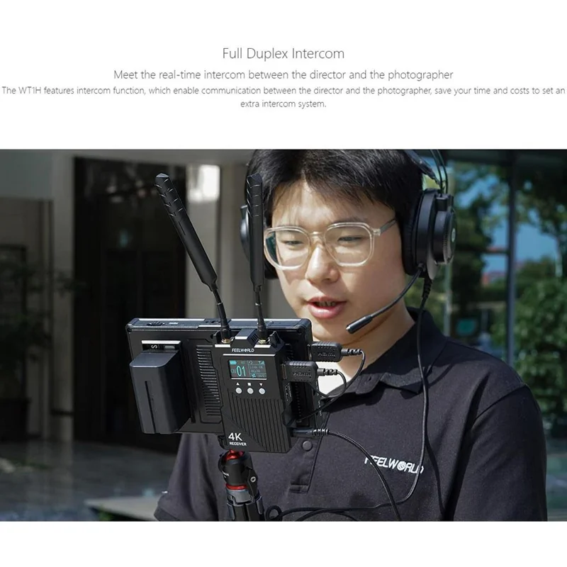 FEELWORLD WT1H Wireless Transmitter / Receiver Set Full-Duplex Voice Communication 300M Range 4K Transmission