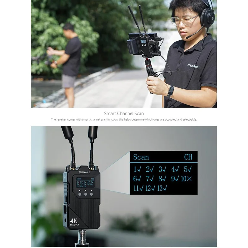 FEELWORLD WT1H Wireless Transmitter / Receiver Set Full-Duplex Voice Communication 300M Range 4K Transmission