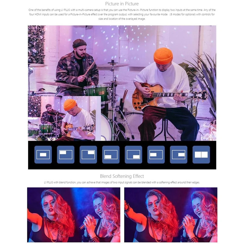 FEELWORLD L1 PLUS Videobytare / PTZ-styrning / Kromakey / Multikamerans liveproduktionsmixer för studio / sändning – US-uttag