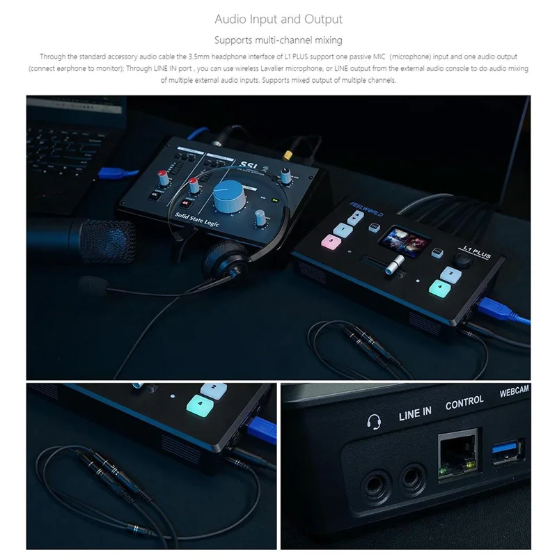 FEELWORLD L1 PLUS Videobytare / PTZ-styrning / Kromakey / Multikamerans liveproduktionsmixer för studio / sändning – US-uttag