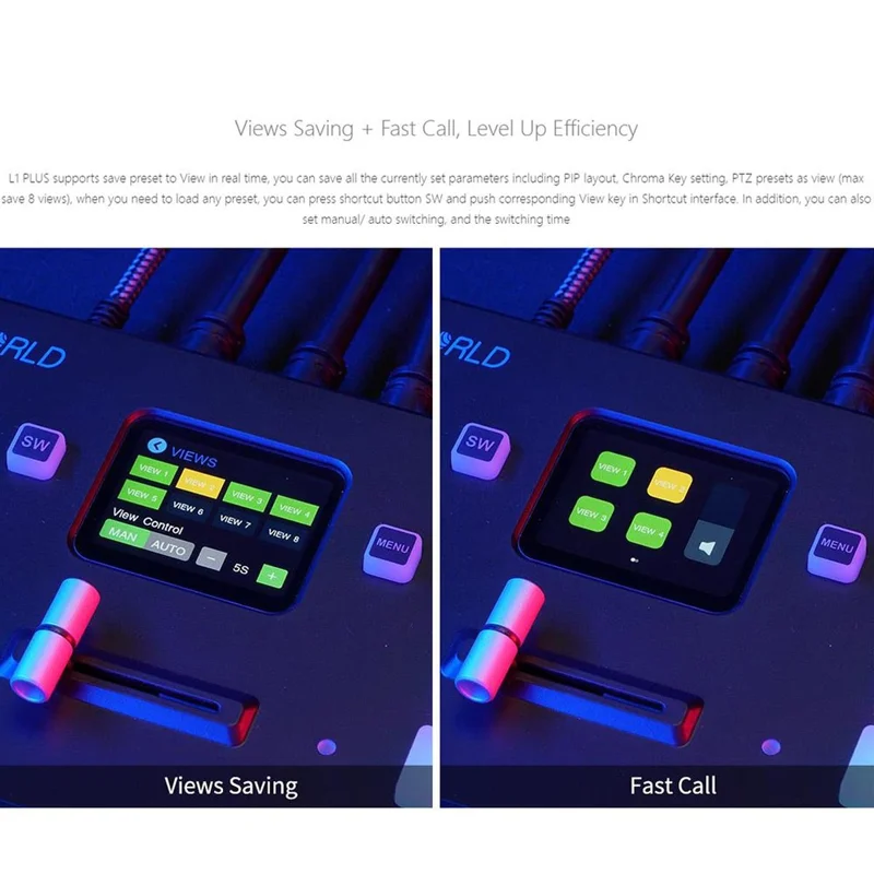 FEELWORLD L1 PLUS Videobytare / PTZ-styrning / Kromakey / Multikamerans liveproduktionsmixer för studio / sändning – US-uttag