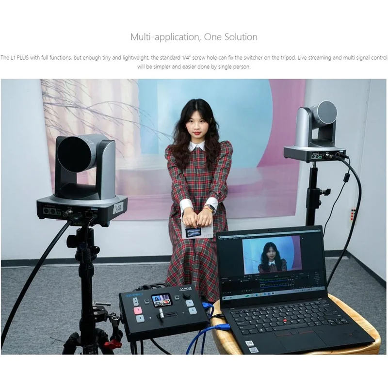 FEELWORLD L1 PLUS Videobytare / PTZ-styrning / Kromakey / Multikamerans liveproduktionsmixer för studio / sändning – US-uttag