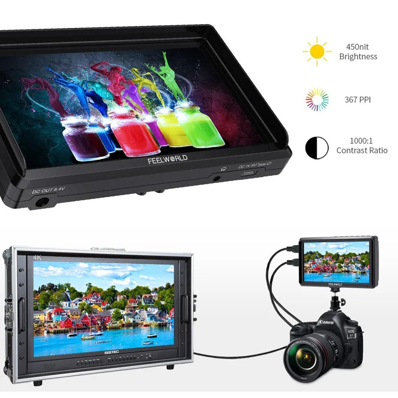 FEELWORLD FW568 V3 6 Inch HD 4K Camera Monitor Stabilizer External Display Screen for Photography