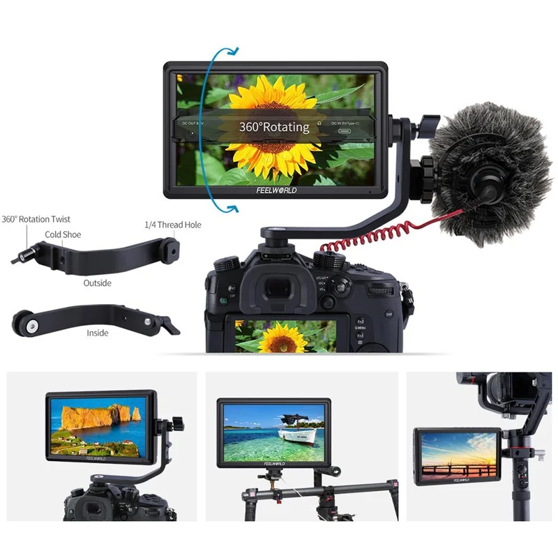 FEELWORLD FW568 V3 6 Inch HD 4K Camera Monitor Stabilizer External Display Screen for Photography