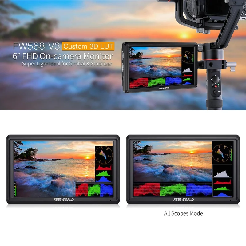 FEELWORLD FW568 V3 6 Inch HD 4K Camera Monitor Stabilizer External Display Screen for Photography