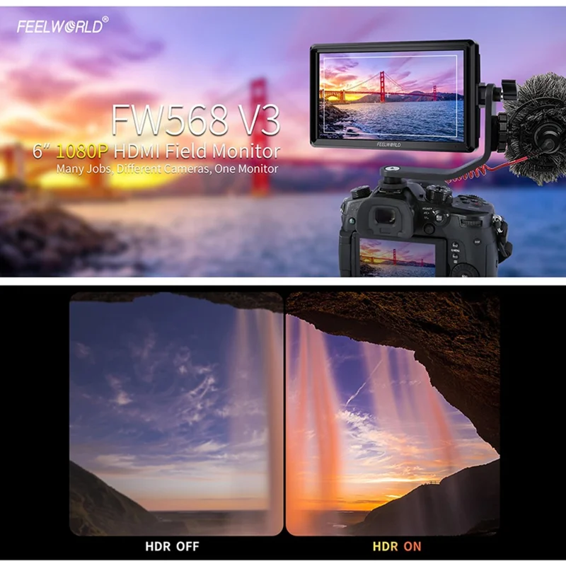 FEELWORLD FW568 V3 6 Inch HD 4K Camera Monitor Stabilizer External Display Screen for Photography