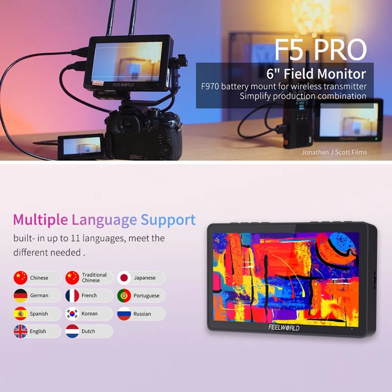 FEELWORLD F5 Pro V4 6 Inch Touchscreen DSLR Camera Monitor External Wireless Display Screen for Photography