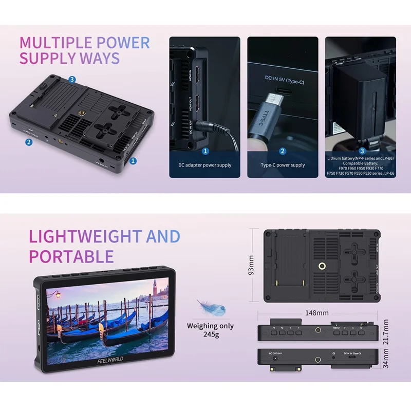 FEELWORLD F5 Pro V4 6 Inch Touchscreen DSLR Camera Monitor External Wireless Display Screen for Photography