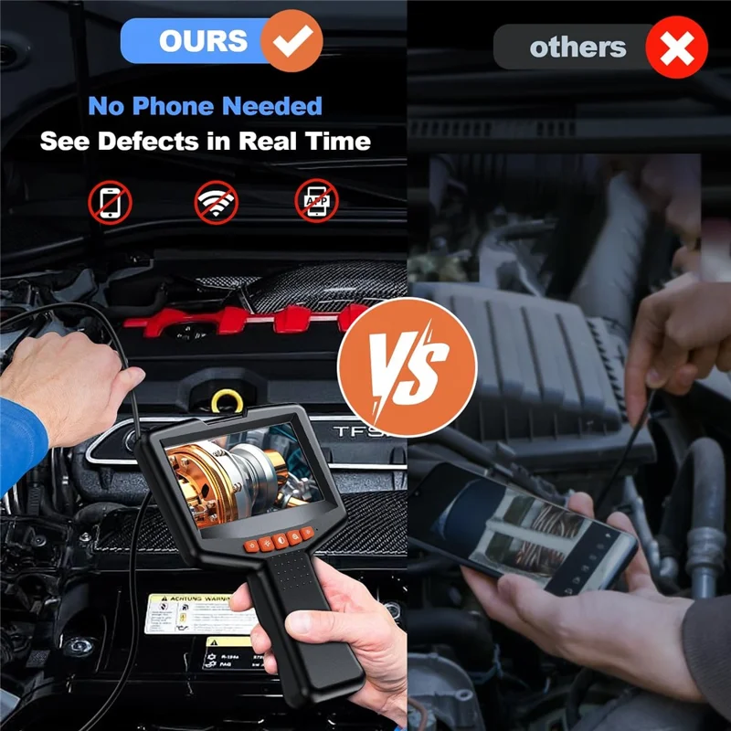 Câmera de Inspeção Industrial Endoscópio Portátil HD com Tela IPS de 4,3 Polegadas, Lente Única de 8 mm, Cabo de 2 m, Modelo G41