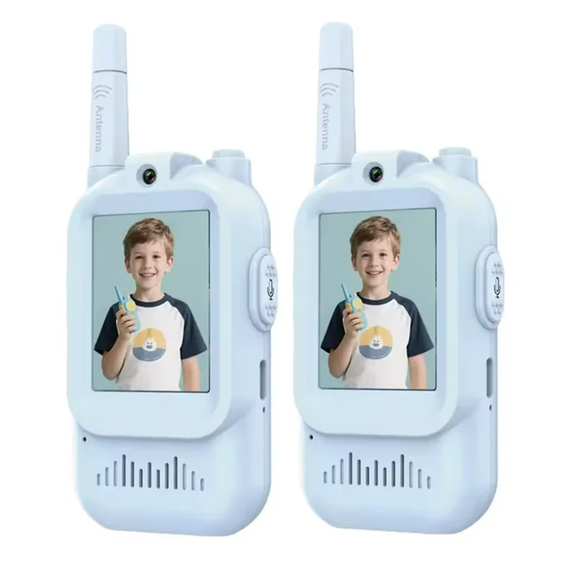 JK200 1 Pair 2.0 Inch Screen Interactive Video Walkie Talkie Set for Children 150-500m Range Communication - Blue+Blue