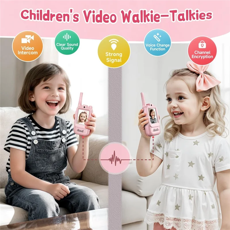 JK200 1 Pair 2.0 Inch Screen Interactive Video Walkie Talkie Set for Children 150-500m Range Communication - Blue+Blue