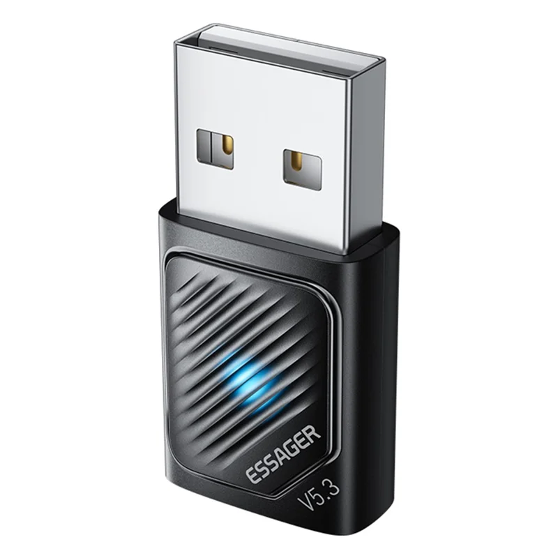Adaptador Bluetooth ESSAGER USB 5.3 com Alcance de Sinal de 20m, Plug and Play Compatível com Windows 8 / 10 / 11