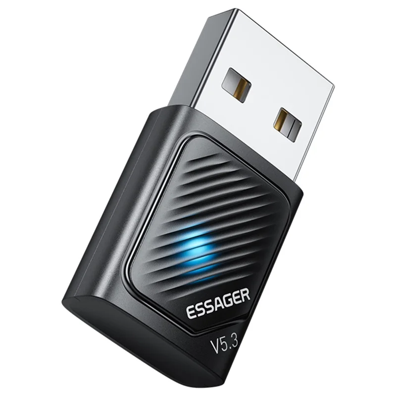 Adaptador Bluetooth ESSAGER USB 5.3 com Alcance de Sinal de 20m, Plug and Play Compatível com Windows 8 / 10 / 11