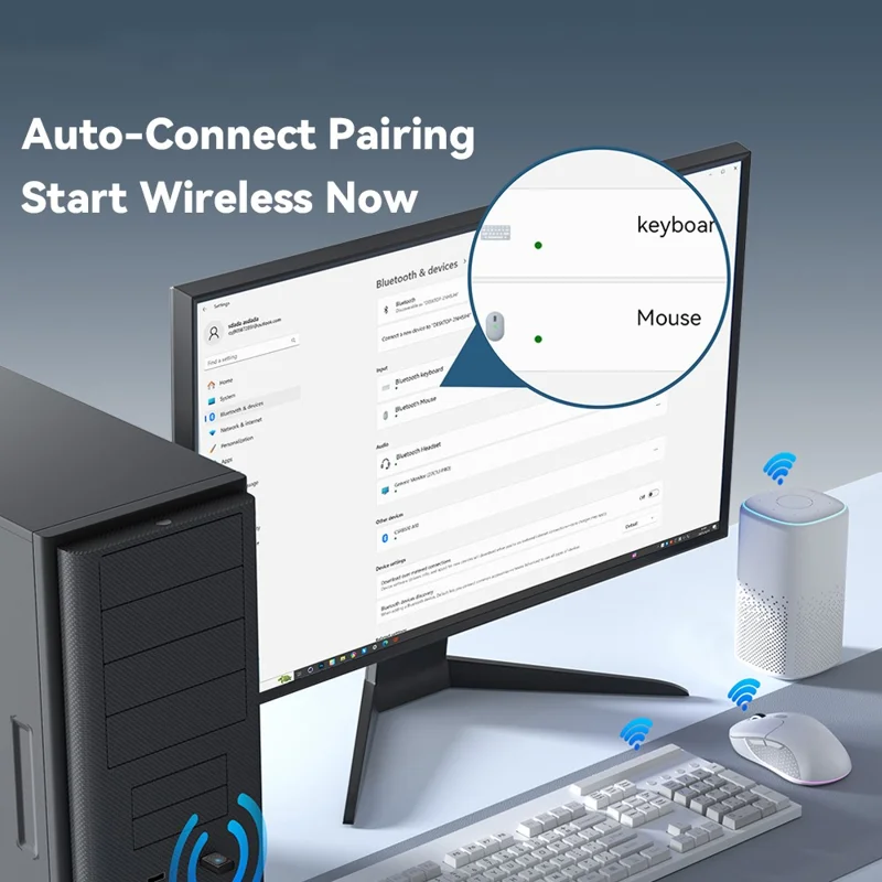 Adaptador Bluetooth ESSAGER USB 5.3 com Alcance de Sinal de 20m, Plug and Play Compatível com Windows 8 / 10 / 11