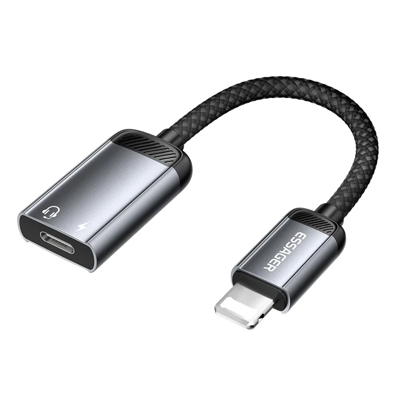 ESSAGER 15cm 2 in 1 Adattatore Audio Type-C Femmina a iP Maschio per Ricarica e DAC Audio Digitale - Grigio