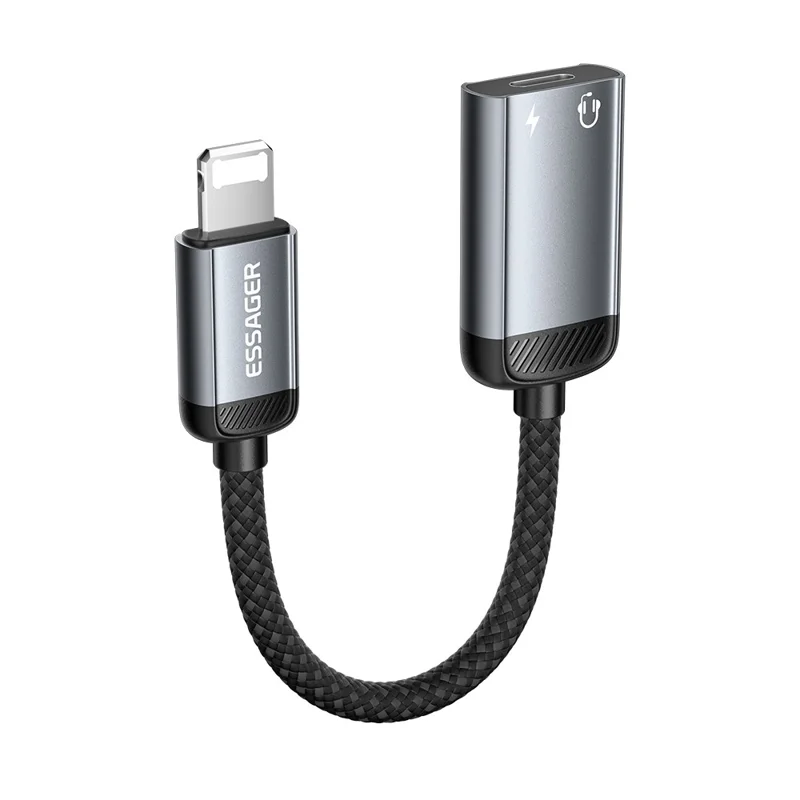 ESSAGER 15cm 2 in 1 Adattatore Audio Type-C Femmina a iP Maschio per Ricarica e DAC Audio Digitale - Grigio