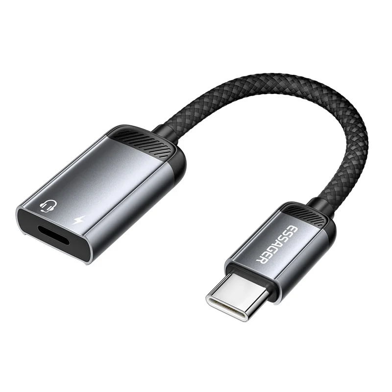 ESSAGER 15cm 2 in 1 Audio Adapter iP Female to Type-C Male Charging Audio DAC Digital Decoding - Grey