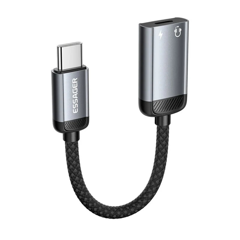 ESSAGER 15cm 2 in 1 Audio Adapter iP Female to Type-C Male Charging Audio DAC Digital Decoding - Grey