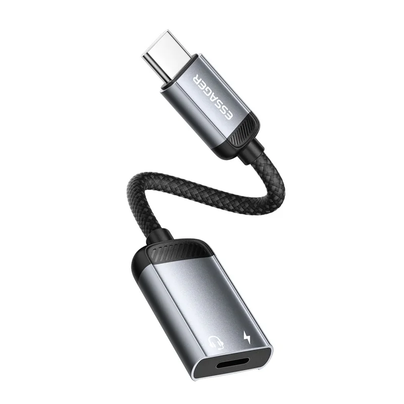 ESSAGER 15cm 2 in 1 Audio Adapter iP Female to Type-C Male Charging Audio DAC Digital Decoding - Grey