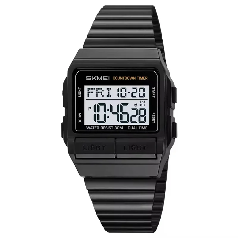 SKMEI 2475 Square Digital Watch for Students Chronograph Electronic Wristwatch with EL Backlight - Black+White Dial