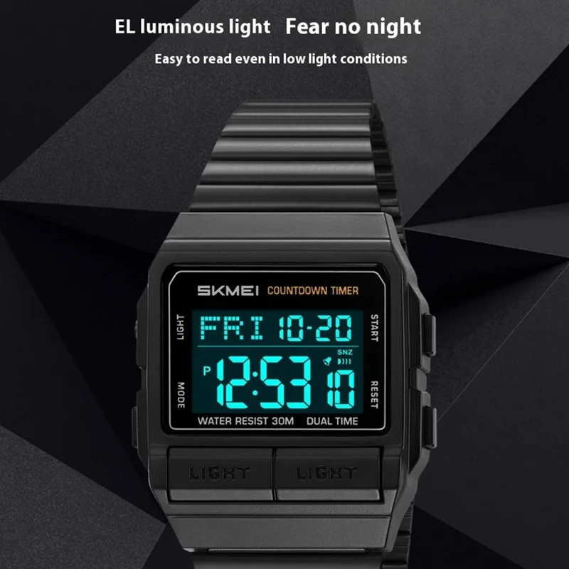 SKMEI 2475 Square Digital Watch for Students Chronograph Electronic Wristwatch with EL Backlight - Black+White Dial