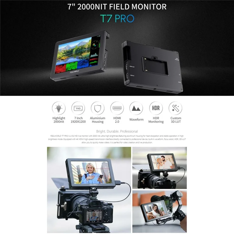 FEELWORLD T7 PRO 7 cali 4K Monitor reżysera Ekran zewnętrzny HD do kamery DSLR