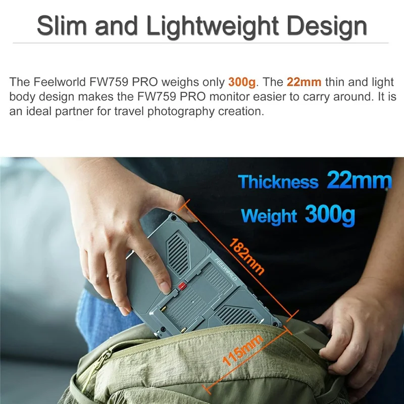 FEELWORLD FW759 PRO 7 caliński monitor kamerowy z ekranem dotykowym, wejście HD/AV, wyświetlacz IPS do fotografii i wideografii