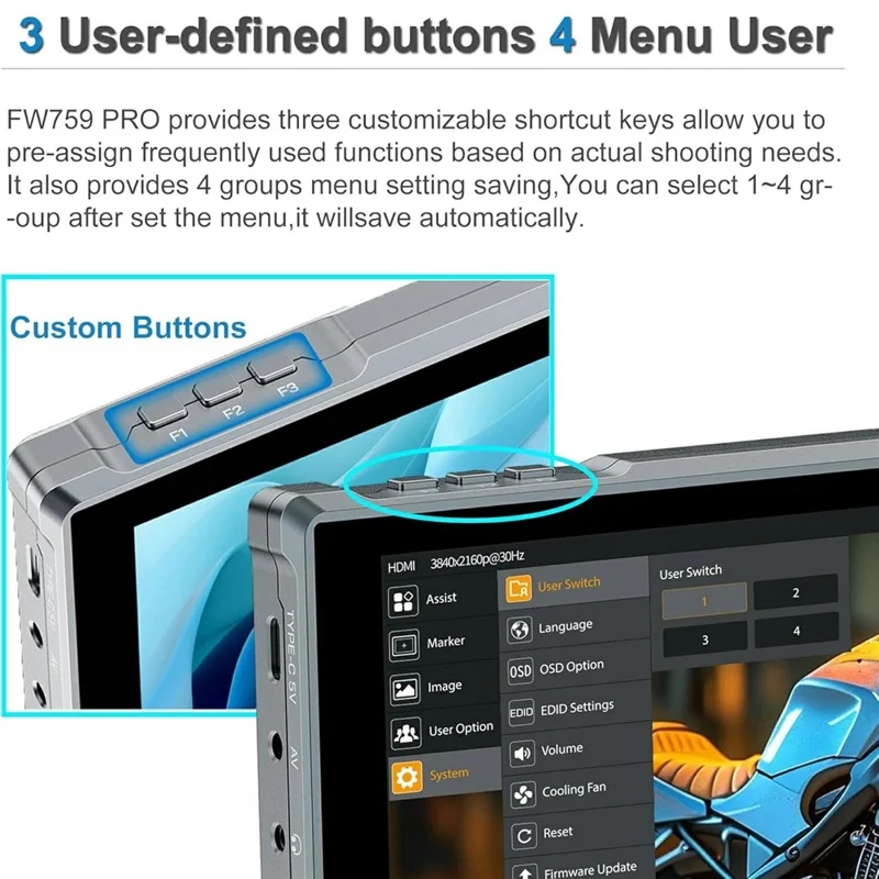 FEELWORLD FW759 PRO 7 caliński monitor kamerowy z ekranem dotykowym, wejście HD/AV, wyświetlacz IPS do fotografii i wideografii