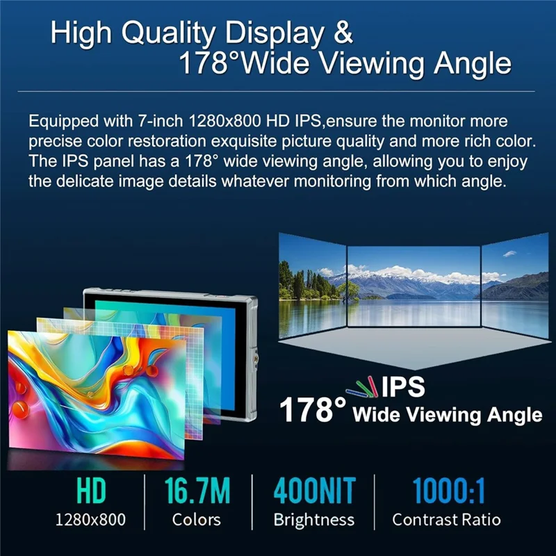 FEELWORLD FW759 PRO 7 caliński monitor kamerowy z ekranem dotykowym, wejście HD/AV, wyświetlacz IPS do fotografii i wideografii