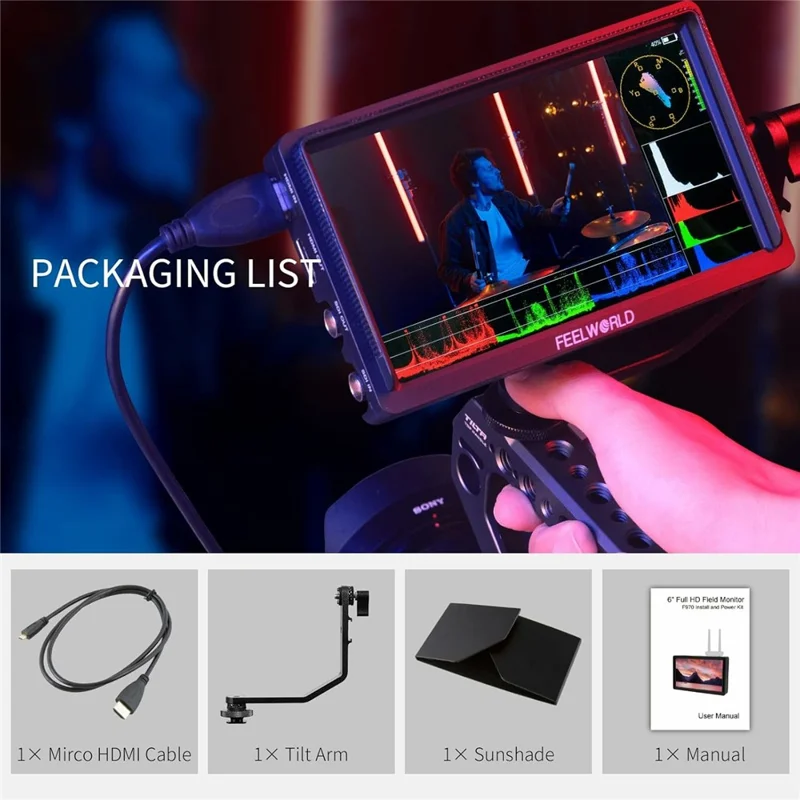 FEELWORLD FW568S 6 caliowy monitor kamerowy 3G-SDI 4K HD wejście/wyjście ekran IPS do fotografii/wideografii 