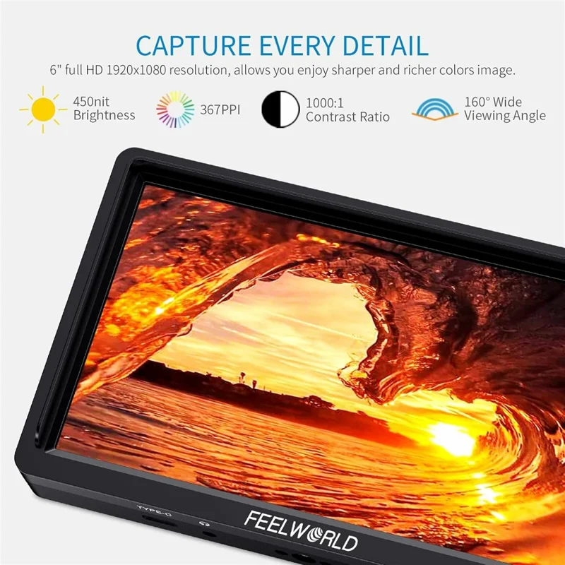 FEELWORLD FW568S 6 caliowy monitor kamerowy 3G-SDI 4K HD wejście/wyjście ekran IPS do fotografii/wideografii 