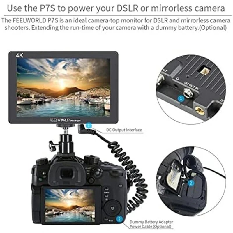 FEELWORLD P7S Monitor de cámara de 7 pulgadas 4K HD SDI Pantalla de alta luminosidad para Realización de películas / Producción de vídeo