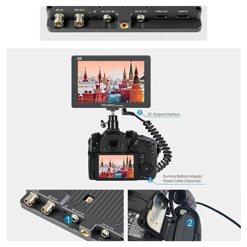 FEELWORLD P7S Monitor de cámara de 7 pulgadas 4K HD SDI Pantalla de alta luminosidad para Realización de películas / Producción de vídeo
