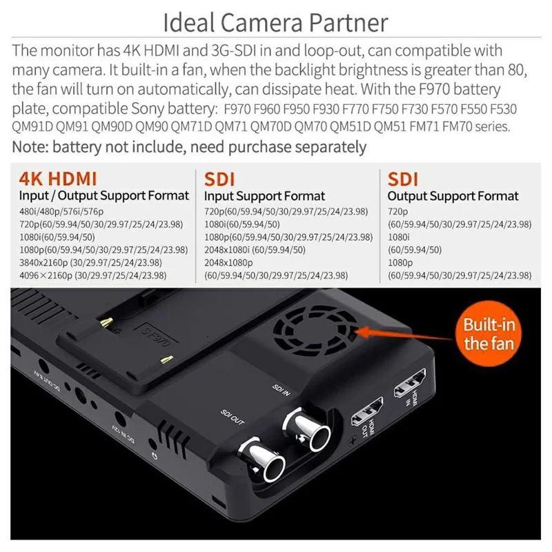 FEELWORLD LUT6S Monitor de campo de cámara de 6 pulgadas 2600 nits con pantalla táctil 3G-SDI HDR 3D LUT 4K HD 1920x1080 IPS