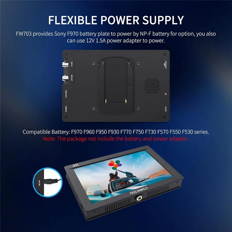 FEELWORLD FW703 Monitor de 7 pulgadas IPS 3G-SDI 4K Pantalla Completa HD DSLR para Cámara de Campo