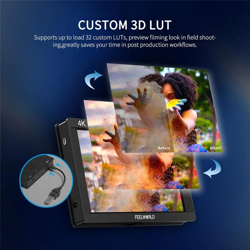 FEELWORLD FW703 Monitor de 7 pulgadas IPS 3G-SDI 4K Pantalla Completa HD DSLR para Cámara de Campo