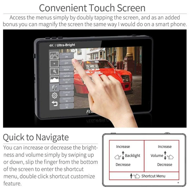 FEELWORLD LUT7S 7 Inch 2200nits Touch Screen Camera Field Monitor 3D LUT Full HD 1920x1200 IPS 3G SDI 4K HD DSLR Monitor