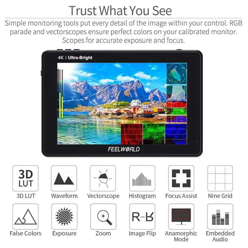 FEELWORLD LUT7S 7 Inch 2200nits Touch Screen Camera Field Monitor 3D LUT Full HD 1920x1200 IPS 3G SDI 4K HD DSLR Monitor