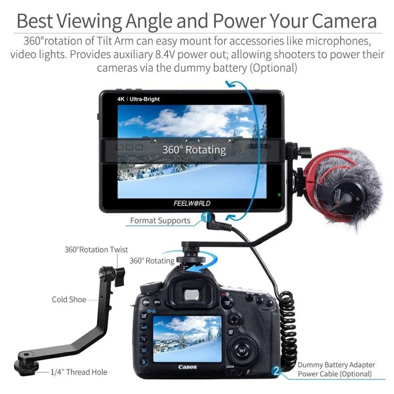 FEELWORLD LUT7S 7 Inch 2200nits Touch Screen Camera Field Monitor 3D LUT Full HD 1920x1200 IPS 3G SDI 4K HD DSLR Monitor