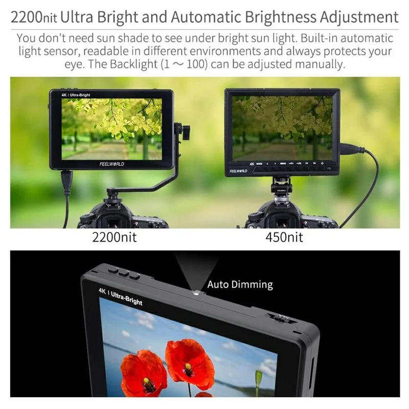 FEELWORLD LUT7S 7 Inch 2200nits Touch Screen Camera Field Monitor 3D LUT Full HD 1920x1200 IPS 3G SDI 4K HD DSLR Monitor