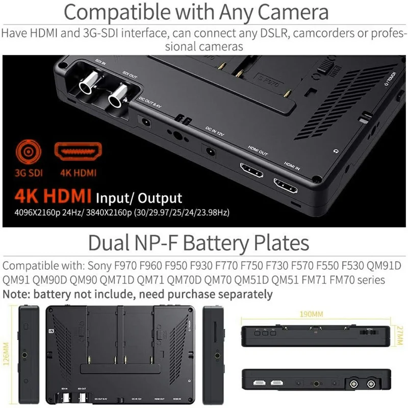 FEELWORLD LUT7S 7 Inch 2200nits Touch Screen Camera Field Monitor 3D LUT Full HD 1920x1200 IPS 3G SDI 4K HD DSLR Monitor