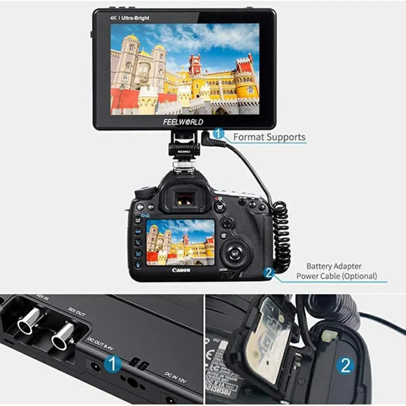 FEELWORLD LUT7S PRO 7 tum 2200 nits 3D LUT Touch Screen DSLR-kameramonitor med 4K HD 3G-SDI-ingång/utgång