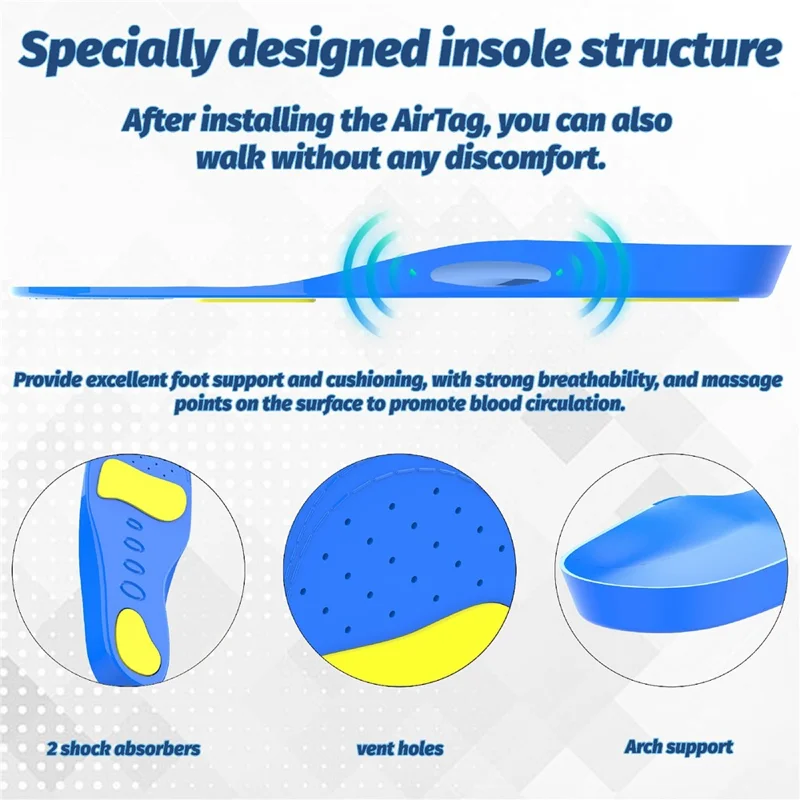 حشوات لأحذية تتضمن حامل لجهاز تتبع Apple AirTag، نعال مصنوع من مادة البولي يوريثان المقاوم للصدمات، مع فيلم واقي أمامي وخلفي - 135-150 مم