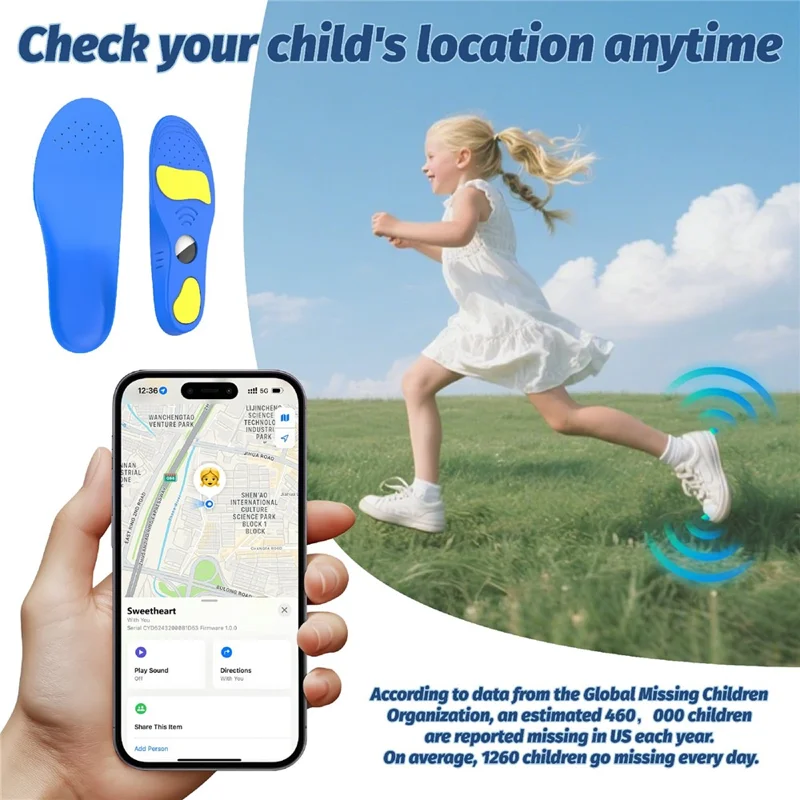 حشوات لأحذية تتضمن حامل لجهاز تتبع Apple AirTag، نعال مصنوع من مادة البولي يوريثان المقاوم للصدمات، مع فيلم واقي أمامي وخلفي - 135-150 مم